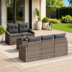 Stylish 6-Piece Grey Poly Rattan Outdoor Sofa Set