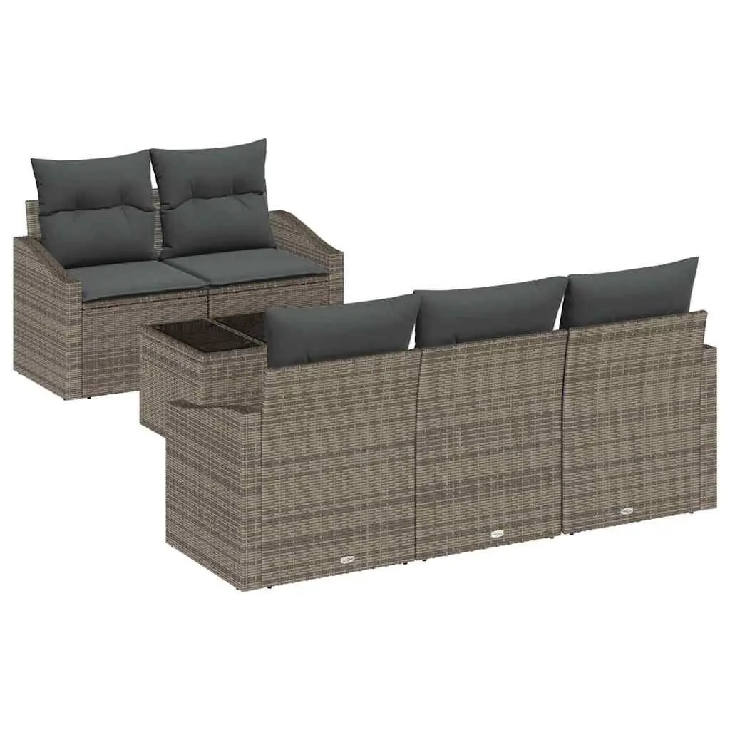 6-Piece Grey Poly Rattan Outdoor Sofa Set