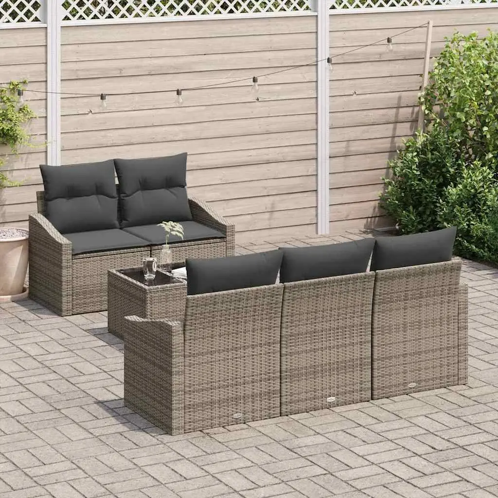 6-Piece Grey Poly Rattan Outdoor Sofa Set