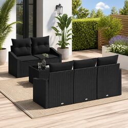 Outdoor Garden Sofa Set 6 Pieces Black Poly Rattan Modular Seating with Storage