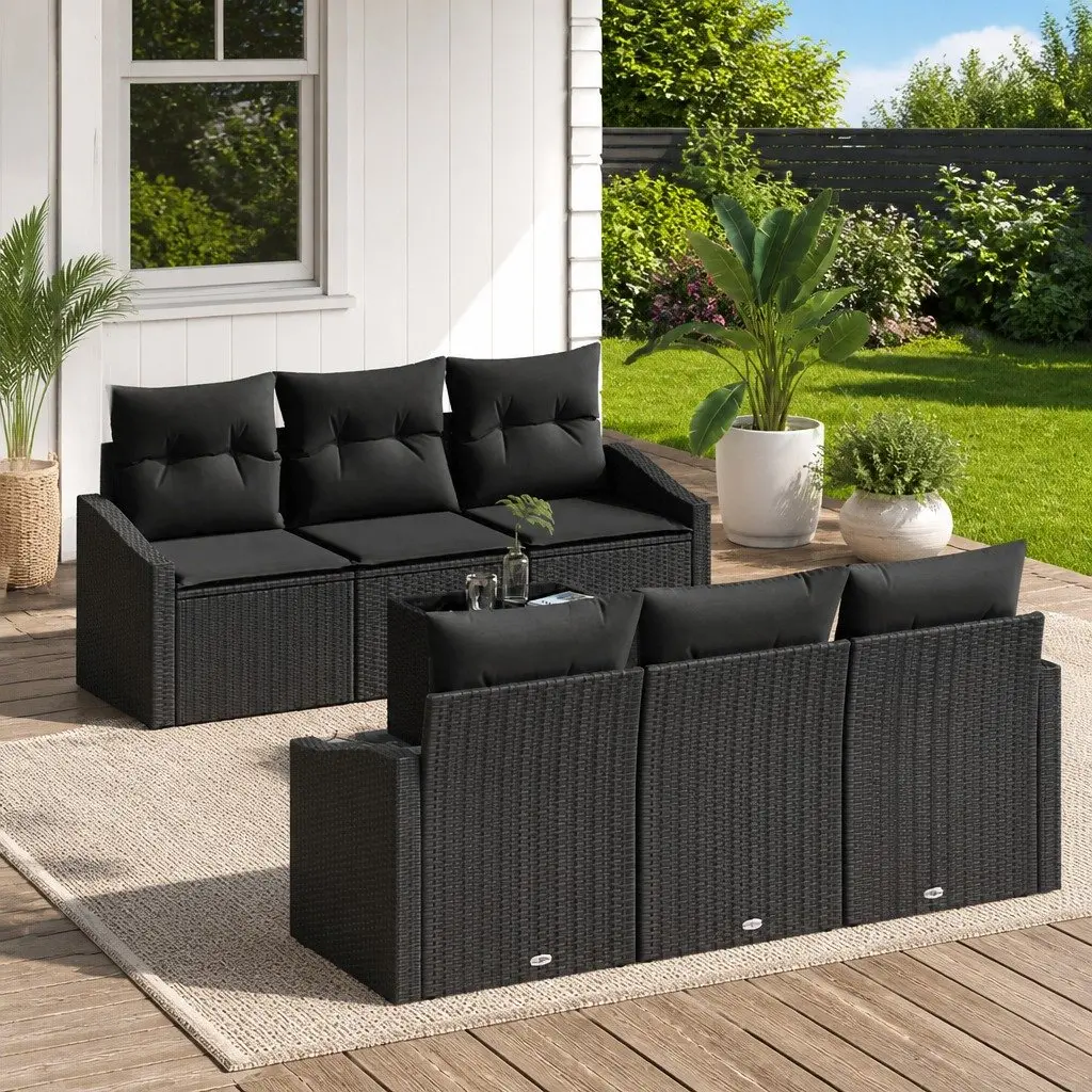 7 Piece Black Poly Rattan Outdoor Sofa Set