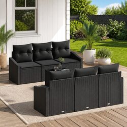 Durable 7 Piece Black Poly Rattan Outdoor Sofa Set