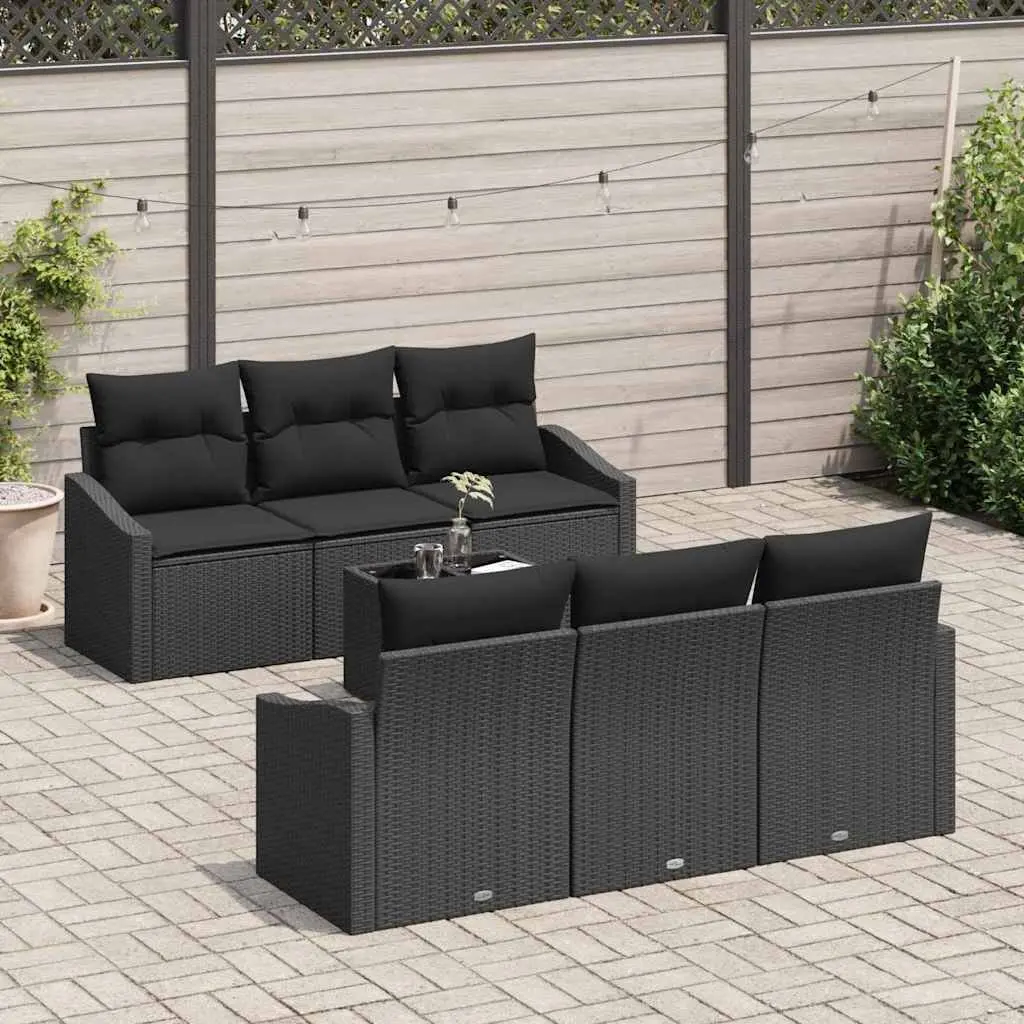 7 Piece Black Poly Rattan Outdoor Sofa Set