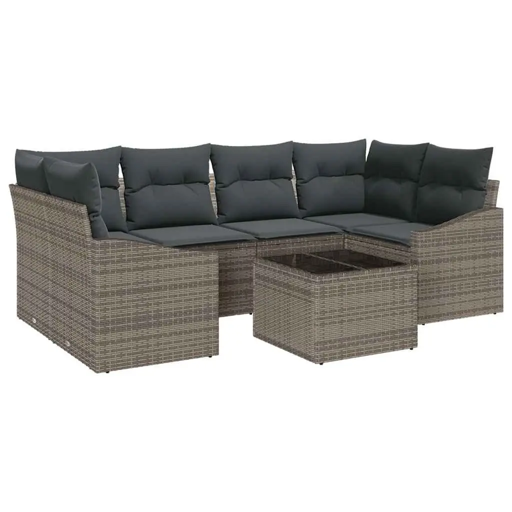 7-Piece Grey Poly Rattan Outdoor Sofa Set