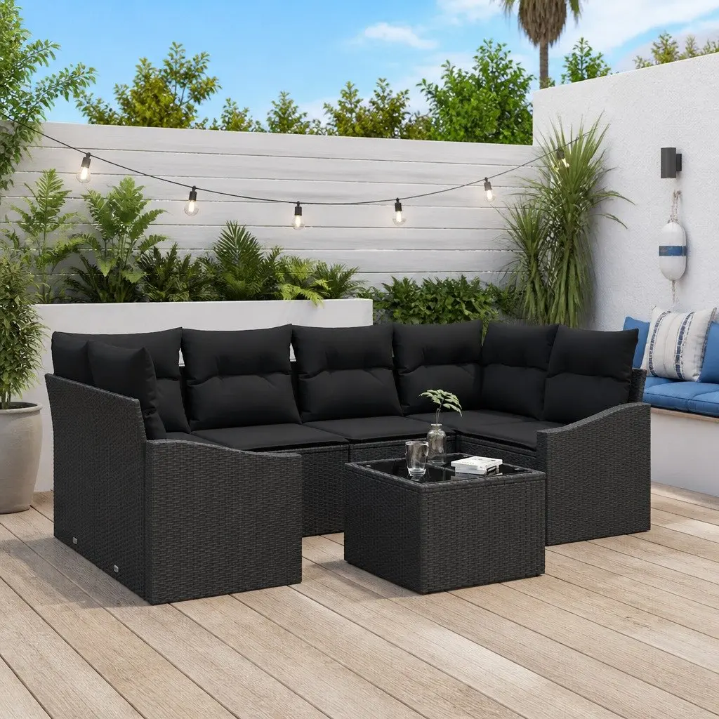 7-Piece Modular Outdoor Sofa Set with Black Poly Rattan
