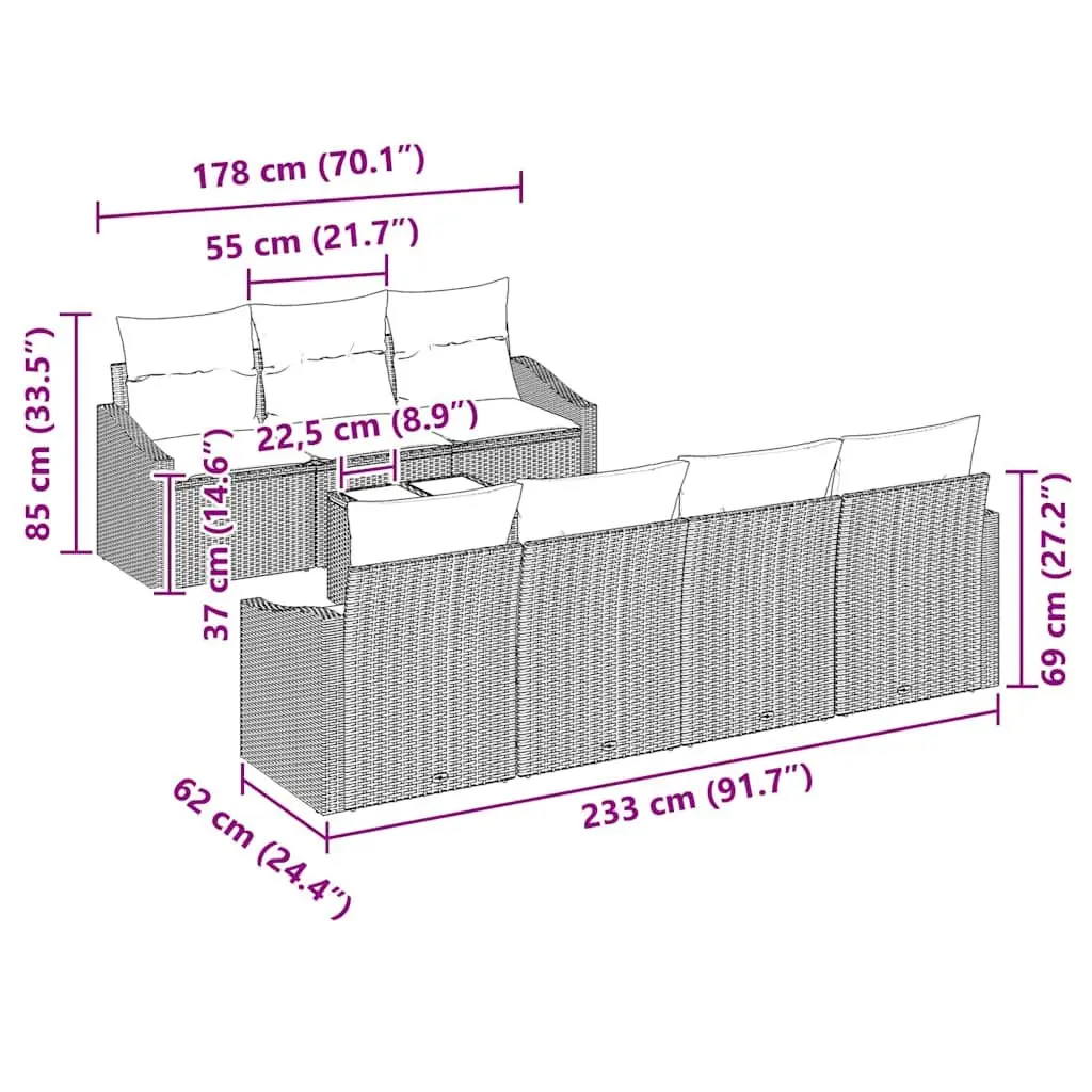 8-Piece Modular Garden Sofa Set with Cushions