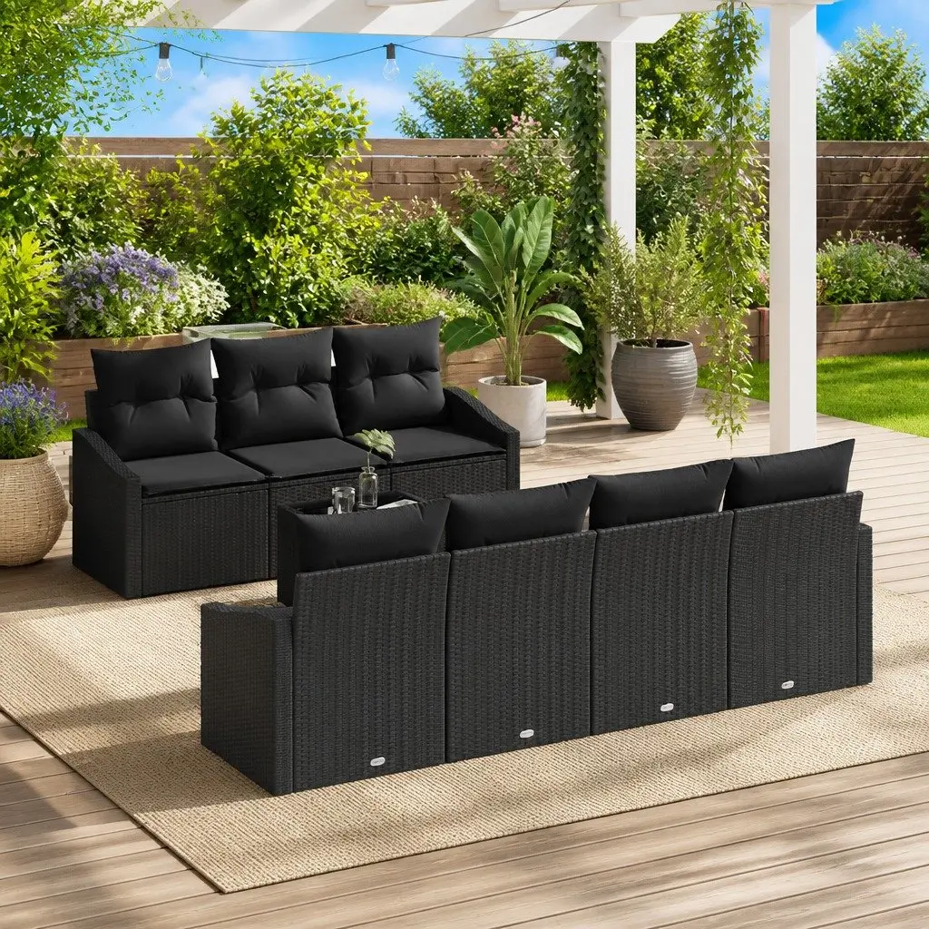 8-Piece Black Modular Outdoor Sofa Set with Cushions