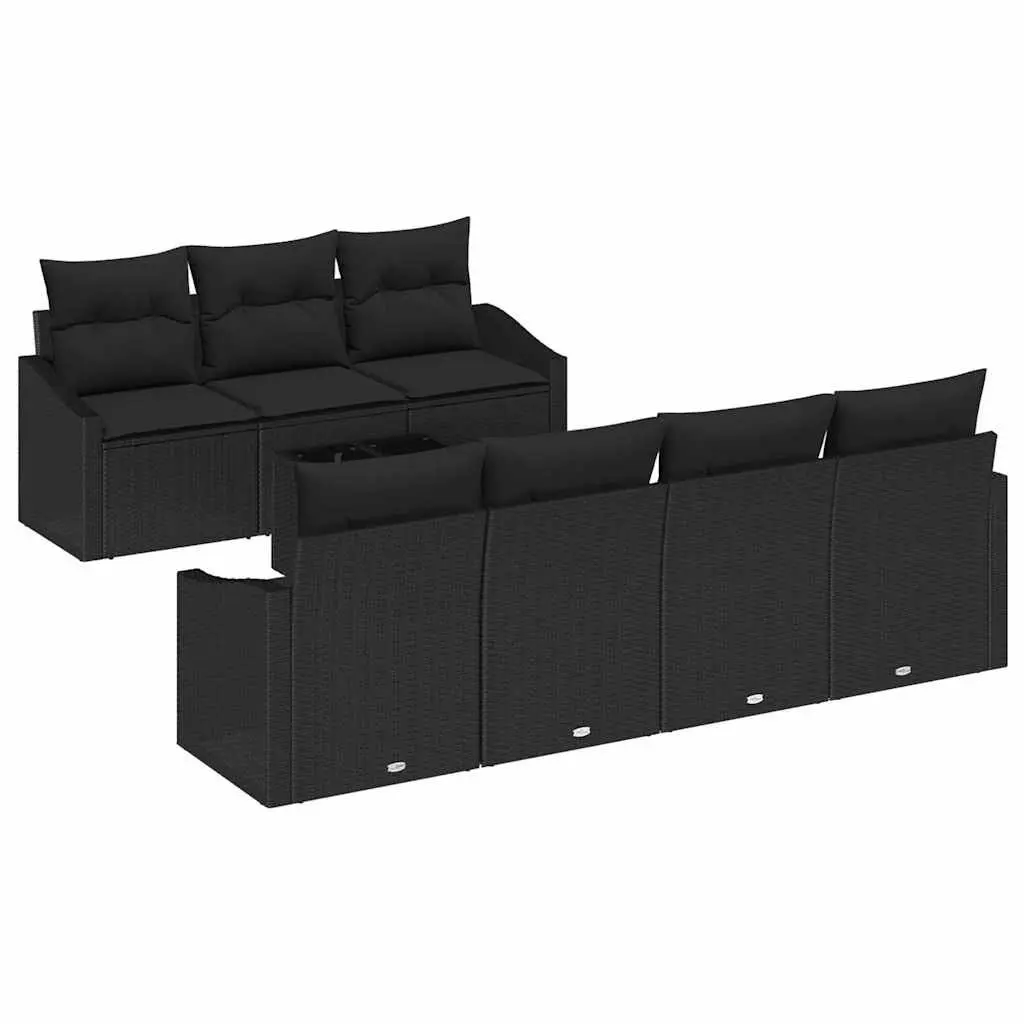 8-Piece Black Modular Outdoor Sofa Set with Cushions