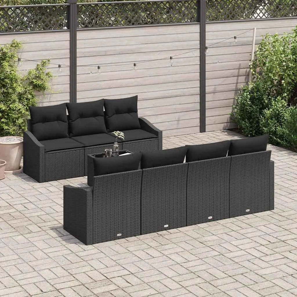 8-Piece Black Modular Outdoor Sofa Set with Cushions