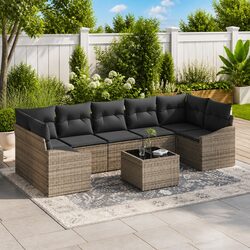 Outdoor Sofa Set Grey Poly Rattan Garden Furniture with Cushions Adjustable