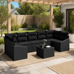 Premium Black Modular Outdoor Sofa Set with Glass Table