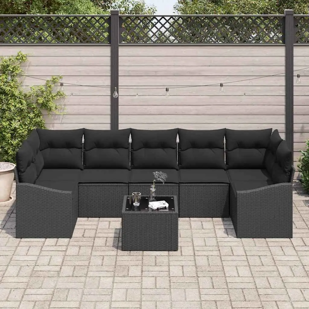 Black Modular Outdoor Sofa Set with Glass Table