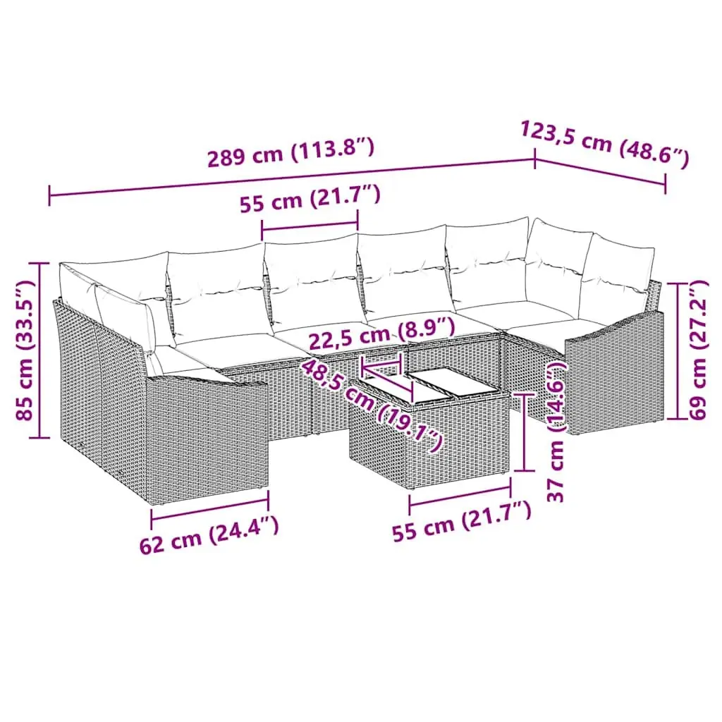 Black Modular Outdoor Sofa Set with Glass Table