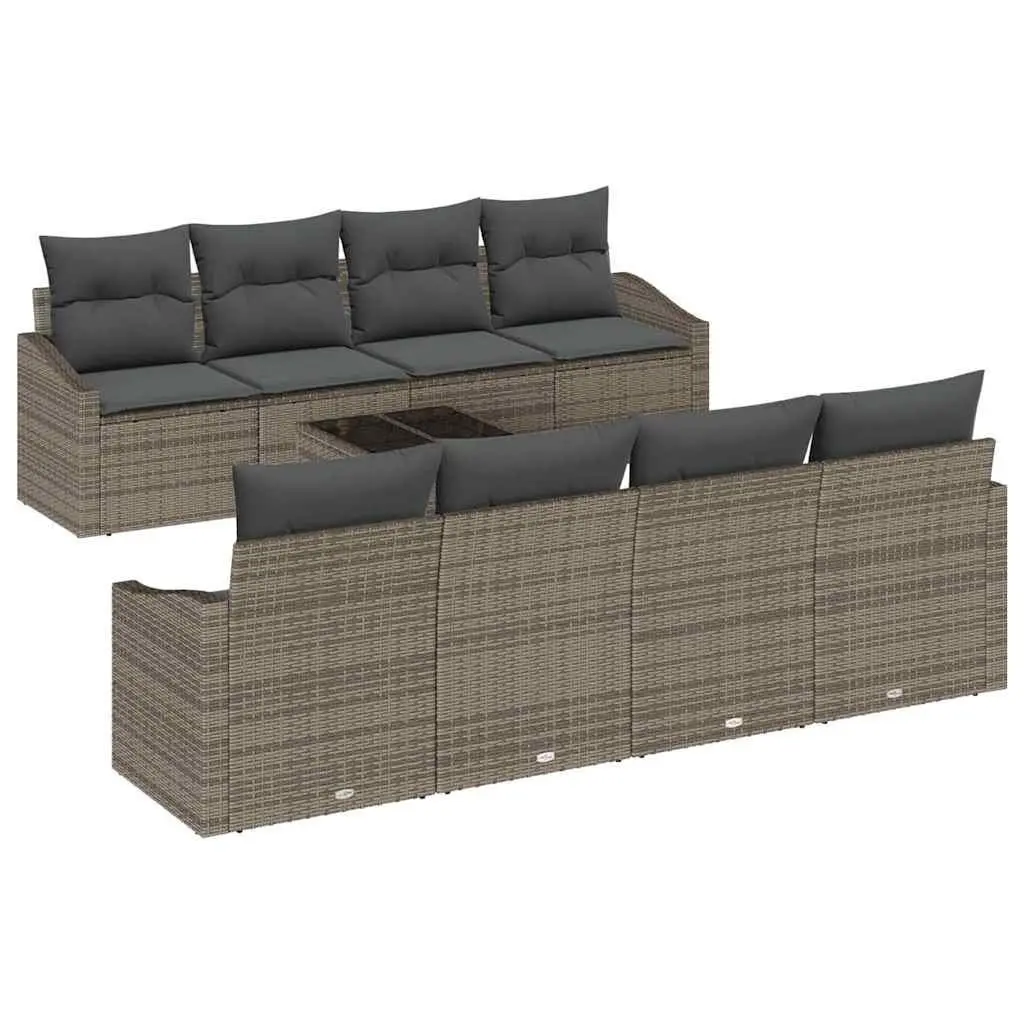 Outdoor Sofa Set Poly Rattan Grey 9 Pieces with Cushions Height Adjustable Table