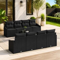 9-Piece Modular Black Poly Rattan Outdoor Sofa Set