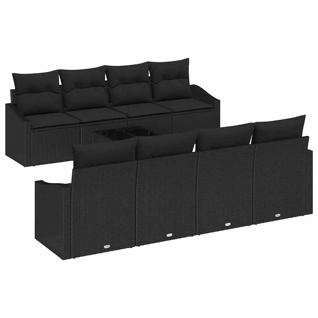 9-Piece Modular Black Poly Rattan Outdoor Sofa Set