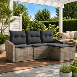 Grey Poly Rattan 4-Piece Outdoor Sofa Set with Adjustable Table