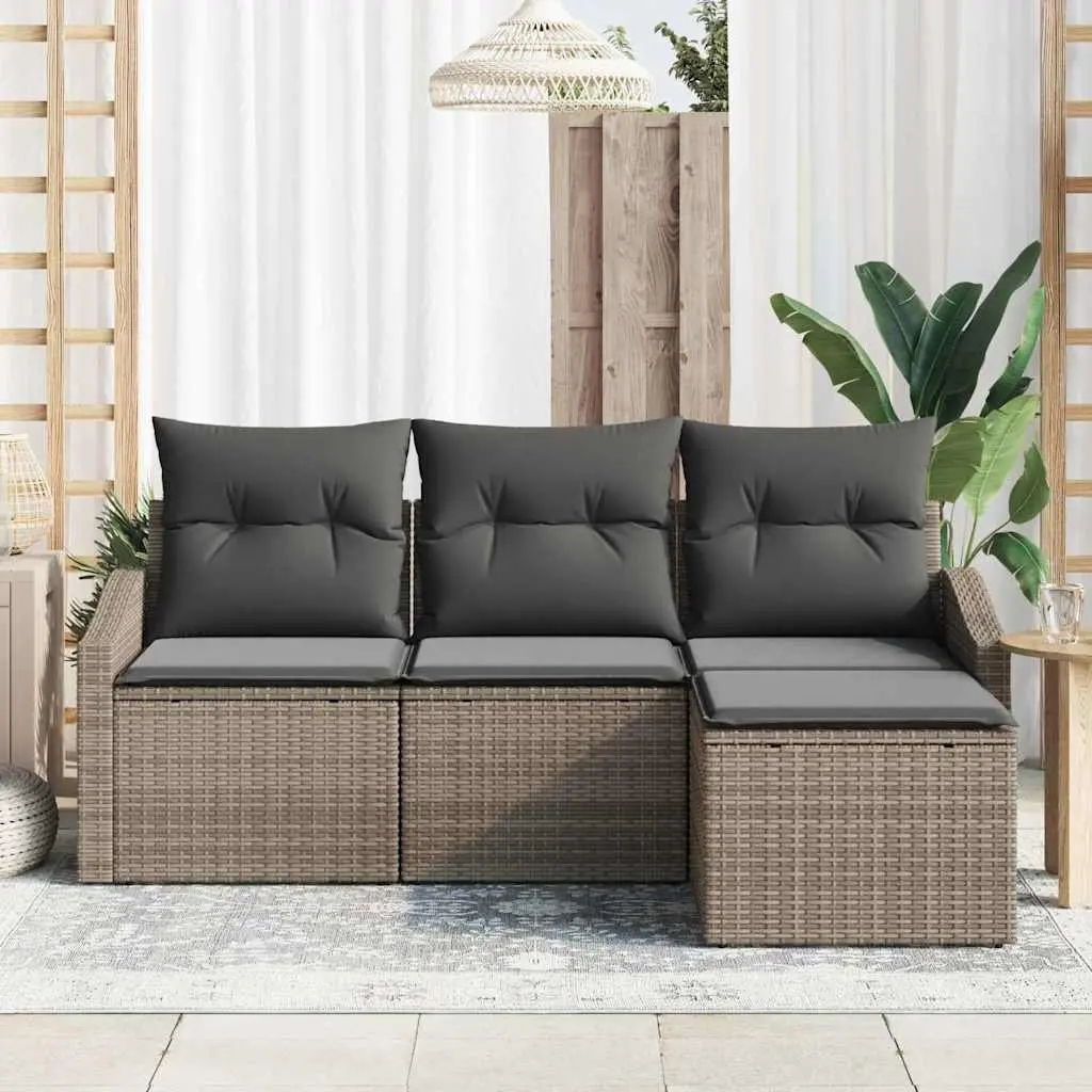 Grey Poly Rattan 4-Piece Outdoor Sofa Set with Adjustable Table