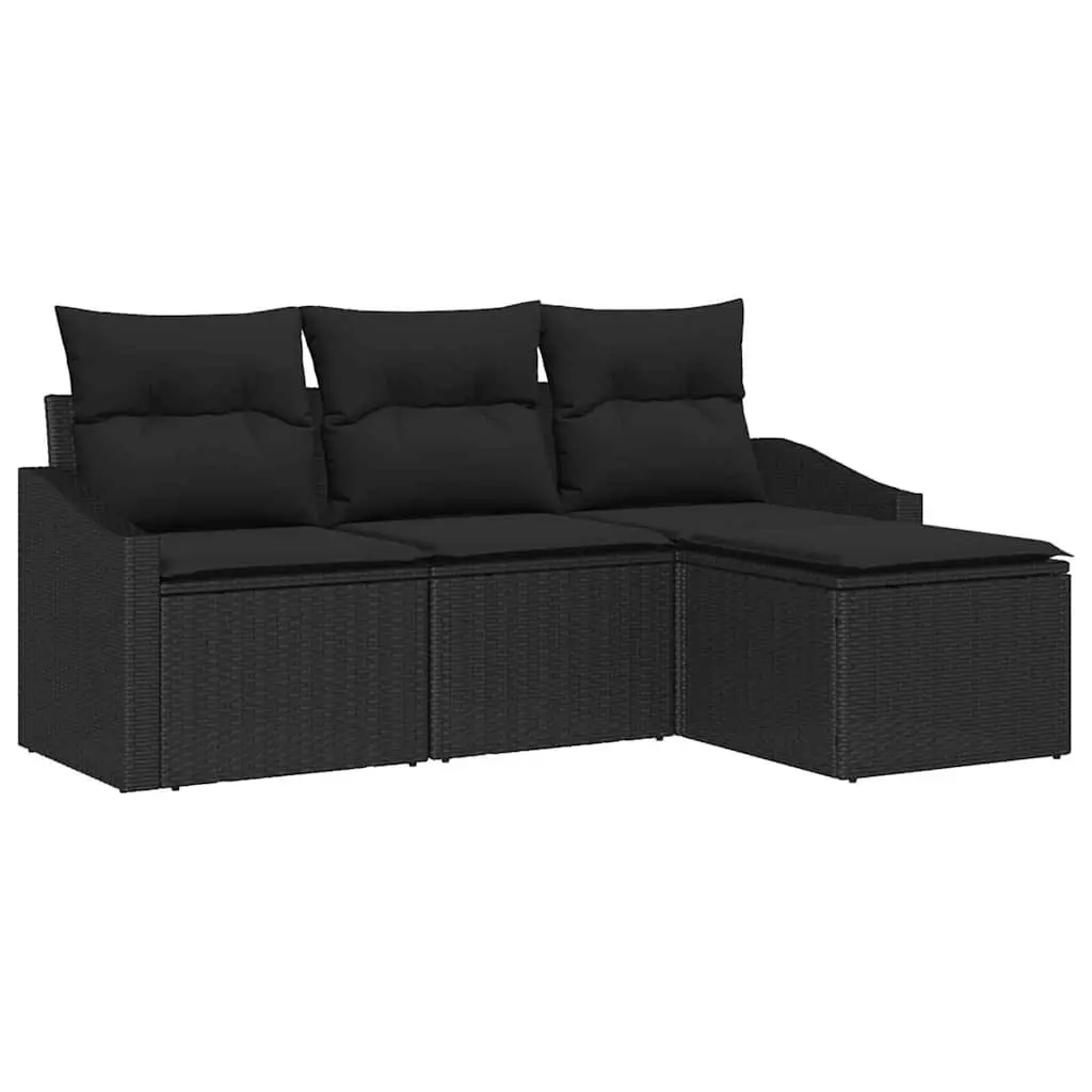4 Piece Black Poly Rattan Outdoor Sofa Set