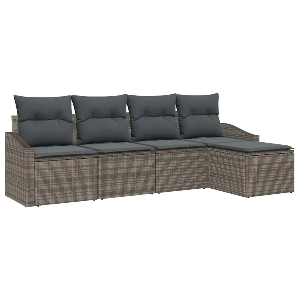 5-Piece Grey Poly Rattan Outdoor Sofa Set