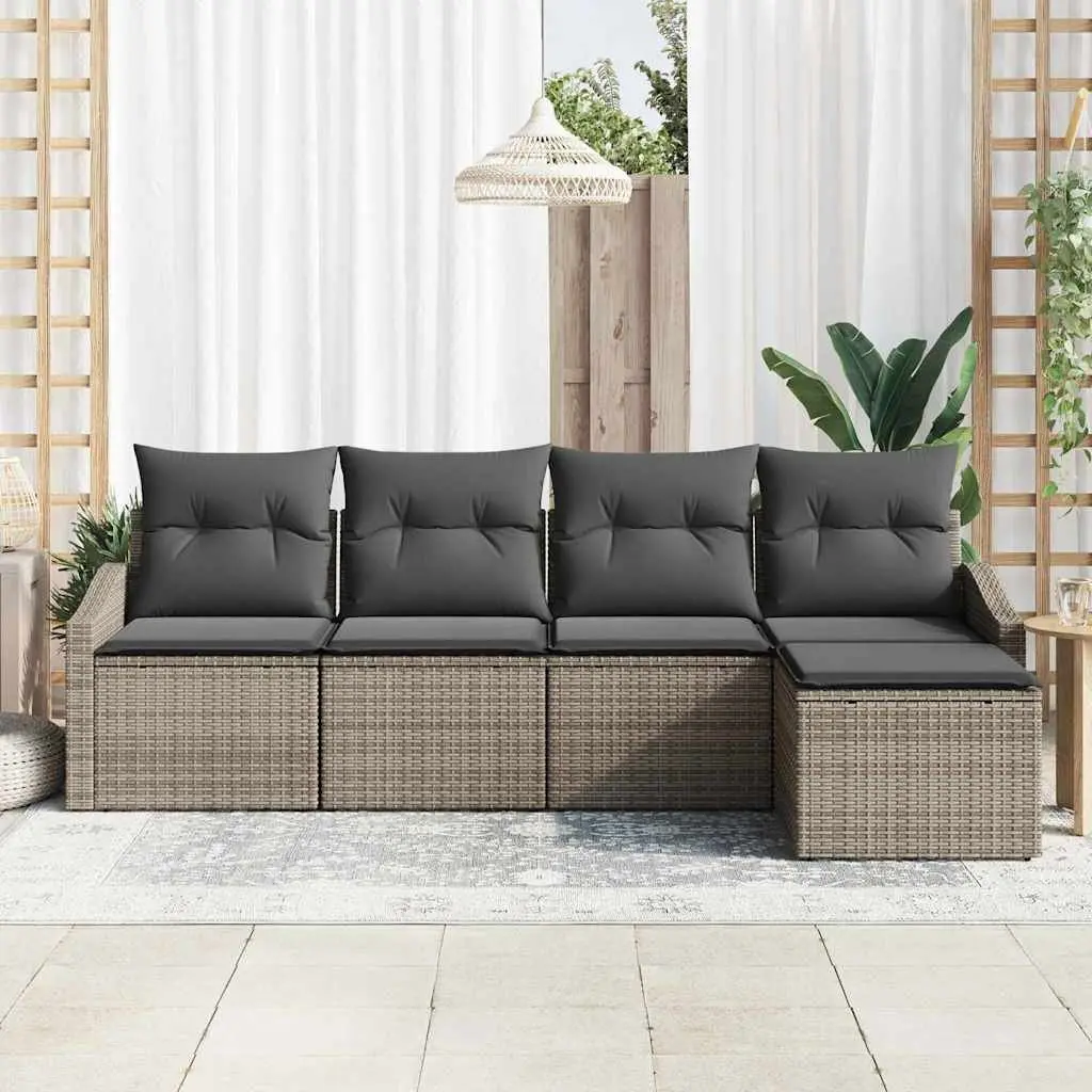 5-Piece Grey Poly Rattan Outdoor Sofa Set