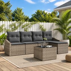 6-Piece Grey Outdoor Sofa Set with Cushions