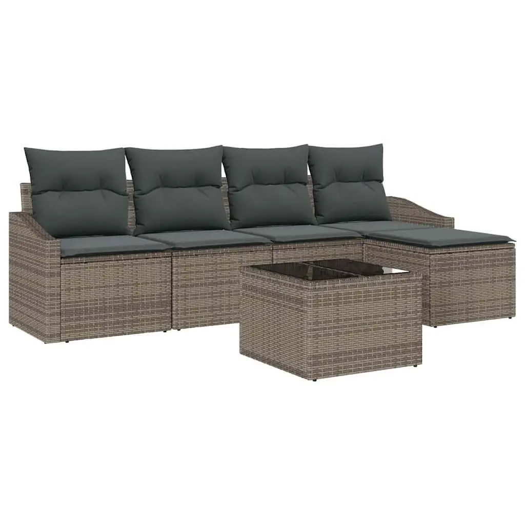 6-Piece Grey Outdoor Sofa Set with Cushions
