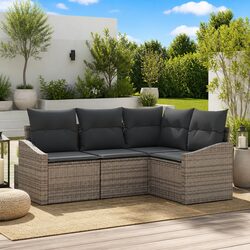 Stylish 4-Piece Grey Poly Rattan Outdoor Sofa Set