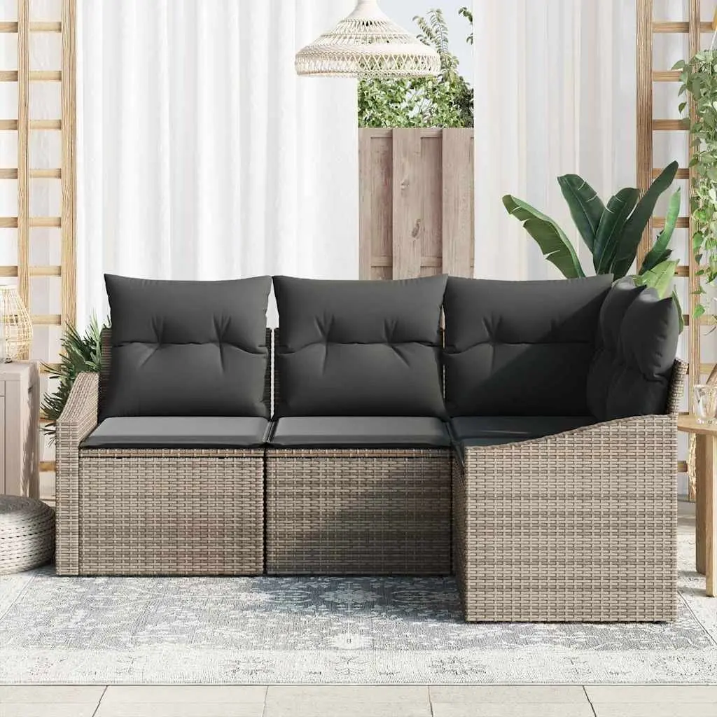Outdoor Sofa Set Poly Rattan 4 Piece Grey Garden Furniture Patio Sectional
