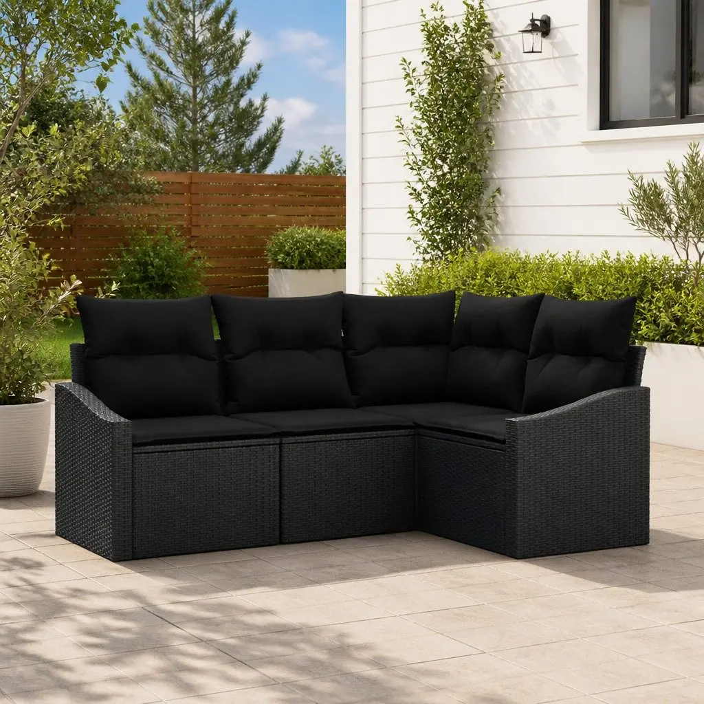 Outdoor Sofa Set Poly Rattan 4 Pieces Black