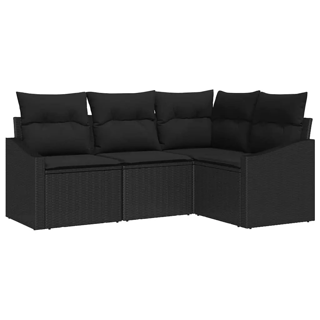 Outdoor Sofa Set Poly Rattan 4 Pieces Black