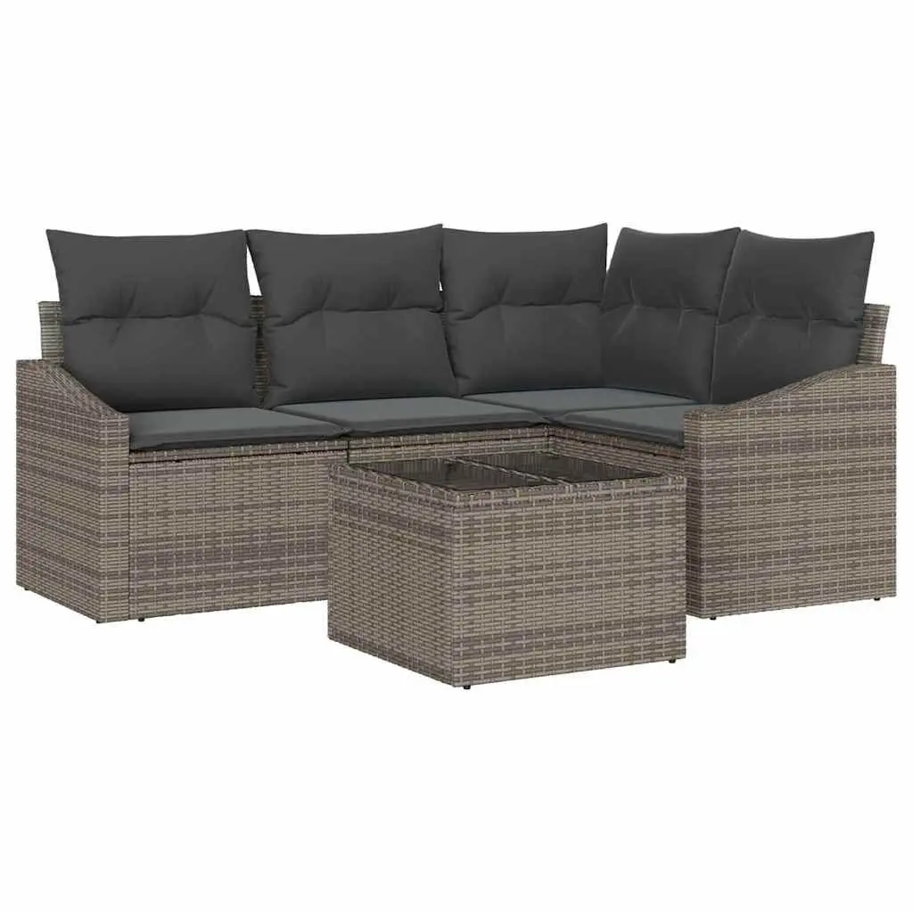 5-Piece Grey Poly Rattan Outdoor Sofa Set
