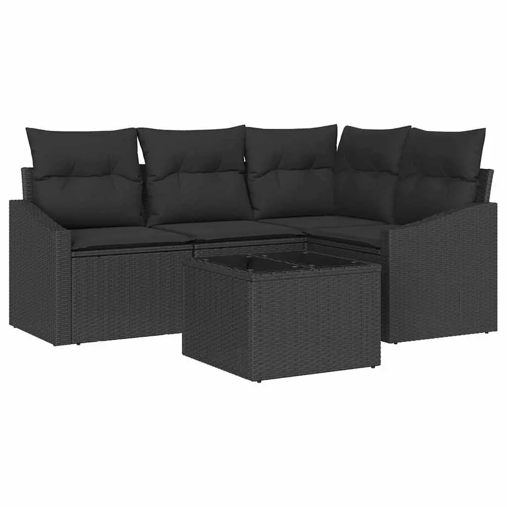 Outdoor Sofa Set Poly Rattan 5 Piece Black Garden Furniture