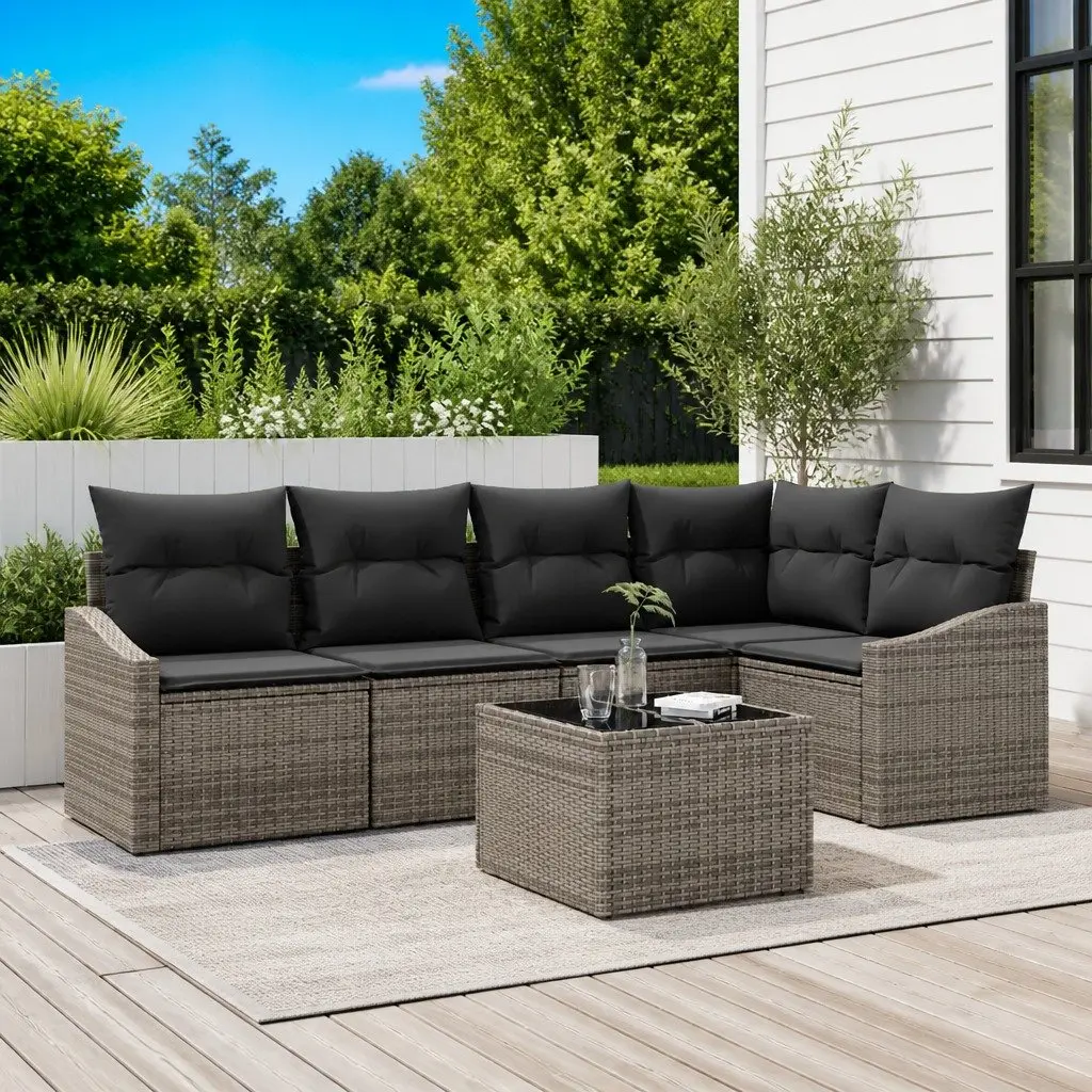 Garden Sofa Set Poly Rattan 6 Pieces Grey Outdoor Patio Furniture