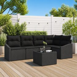 Stylish 6 Piece Black Rattan Outdoor Sofa Set