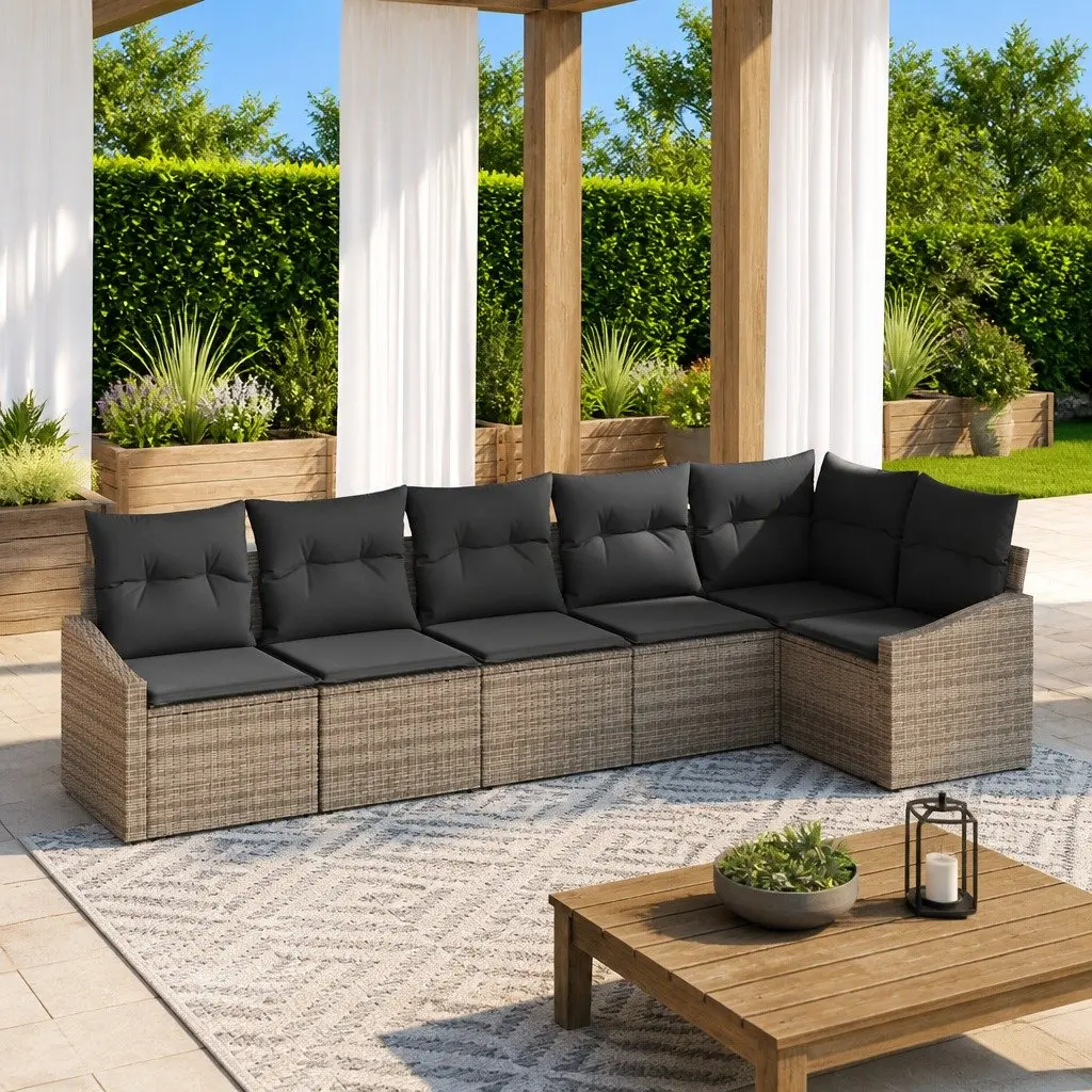 6 Piece Grey Poly Rattan Outdoor Sofa Set