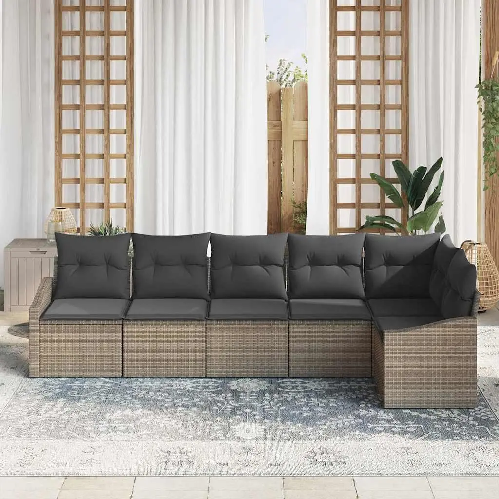6 Piece Grey Poly Rattan Outdoor Sofa Set