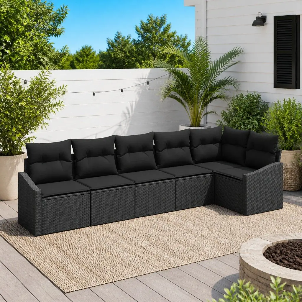 Outdoor Sofa Set Poly Rattan 6 Piece Black Garden Furniture
