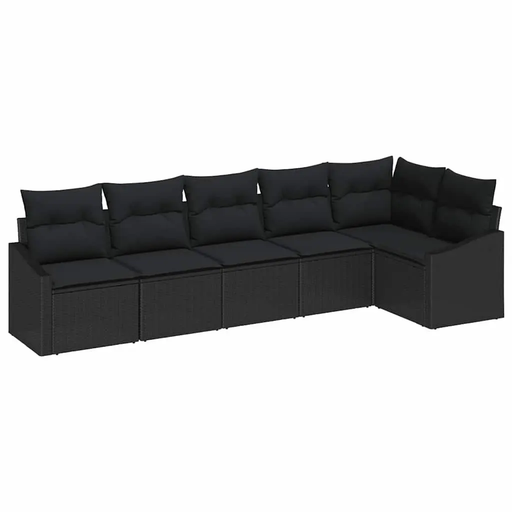 Outdoor Sofa Set Poly Rattan 6 Piece Black Garden Furniture