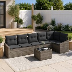 Stylish 7-Piece Grey Poly Rattan Outdoor Sofa Set