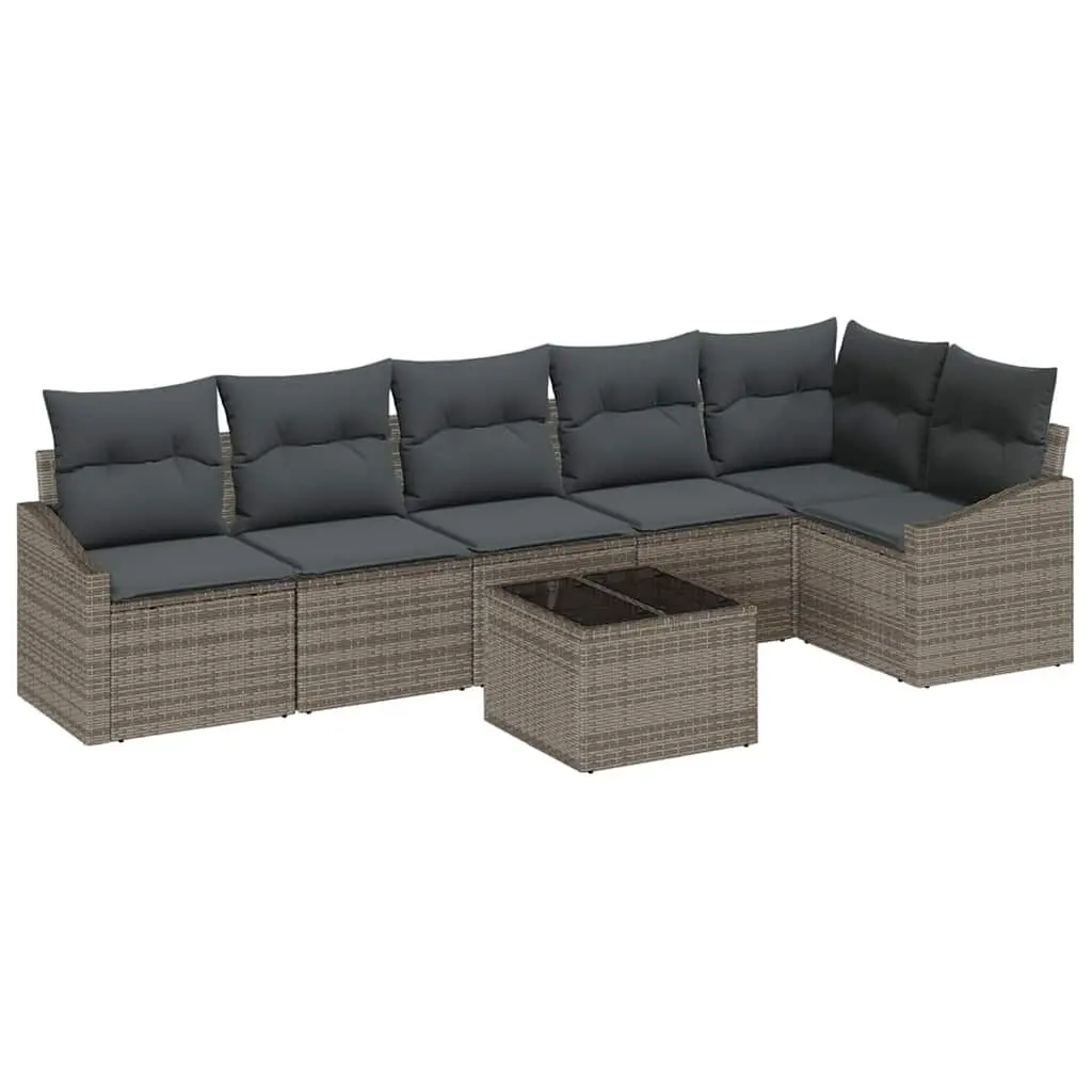 7-Piece Grey Poly Rattan Outdoor Sofa Set