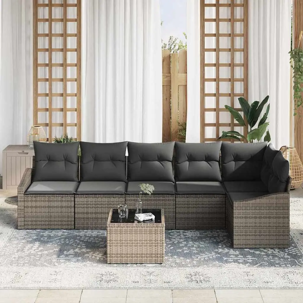 7-Piece Grey Poly Rattan Outdoor Sofa Set