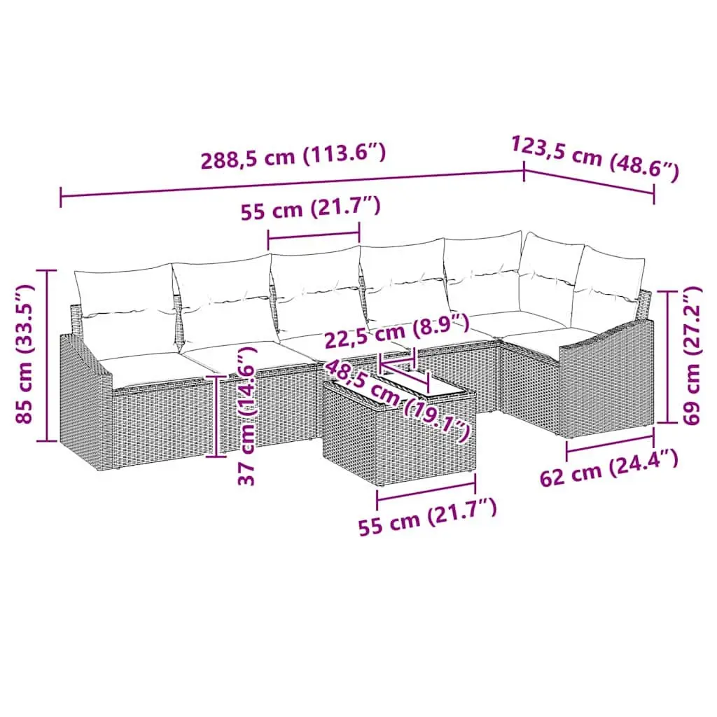7-Piece Grey Poly Rattan Outdoor Sofa Set