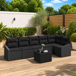 Durable 7-Piece Outdoor Sofa Set in Black Poly Rattan