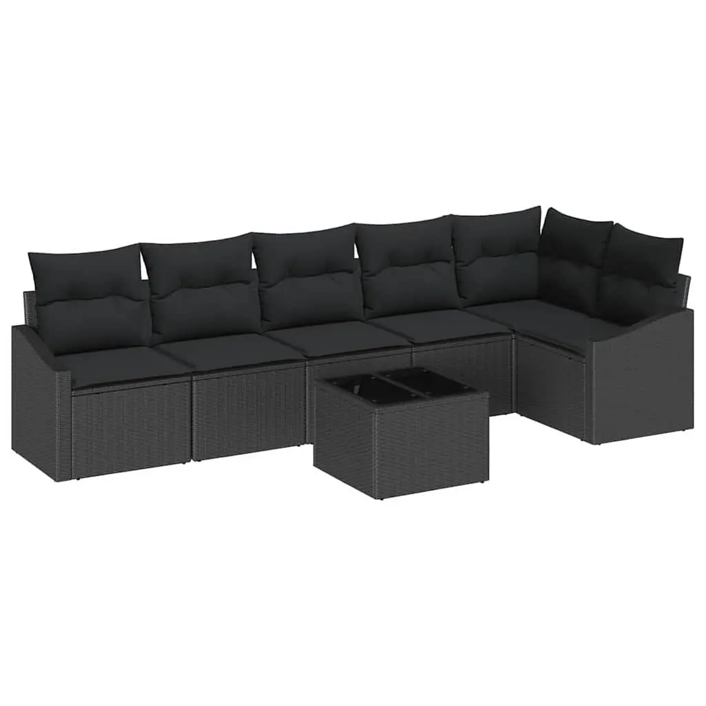 Outdoor Sofa Set Poly Rattan 7 Pieces Black with Cushions