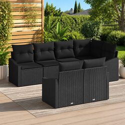Premium 7 Piece Modular Black Poly Rattan Outdoor Sofa Set