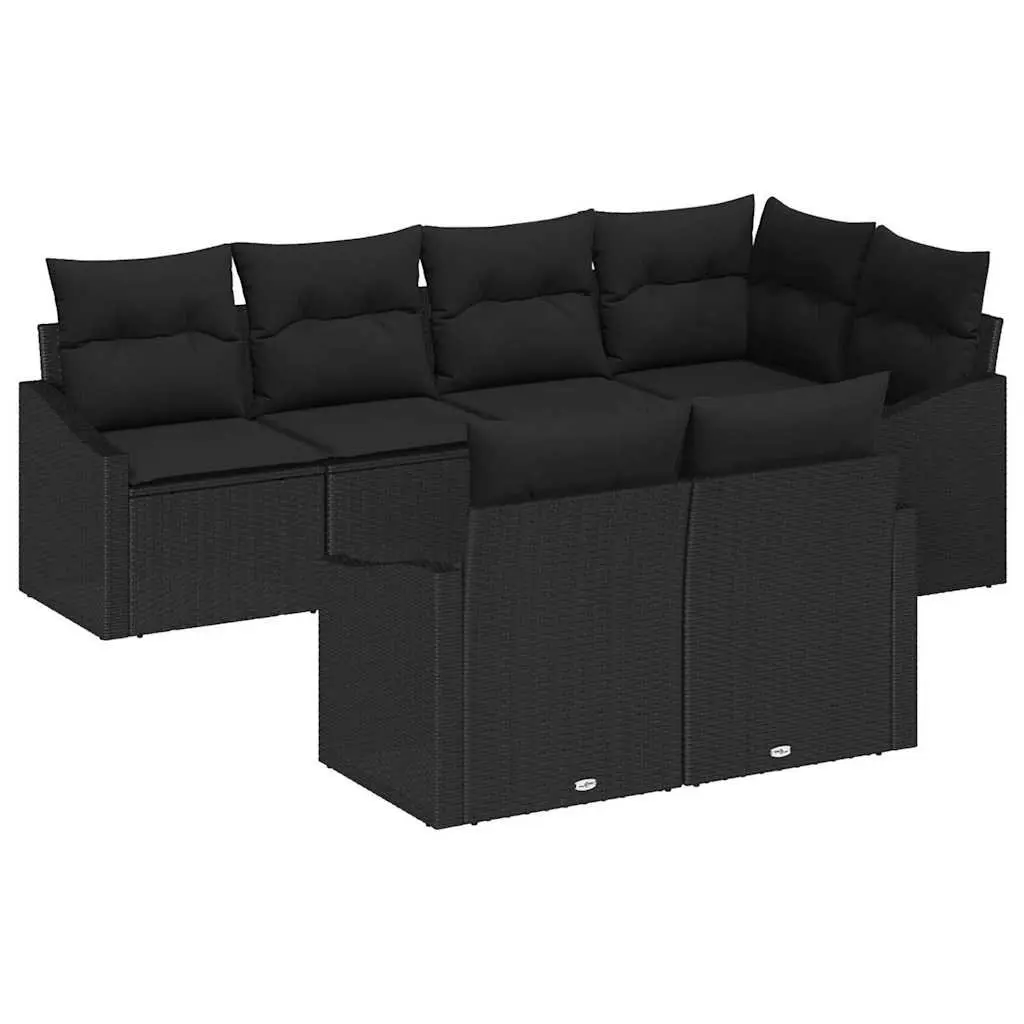 7 Piece Modular Black Poly Rattan Outdoor Sofa Set