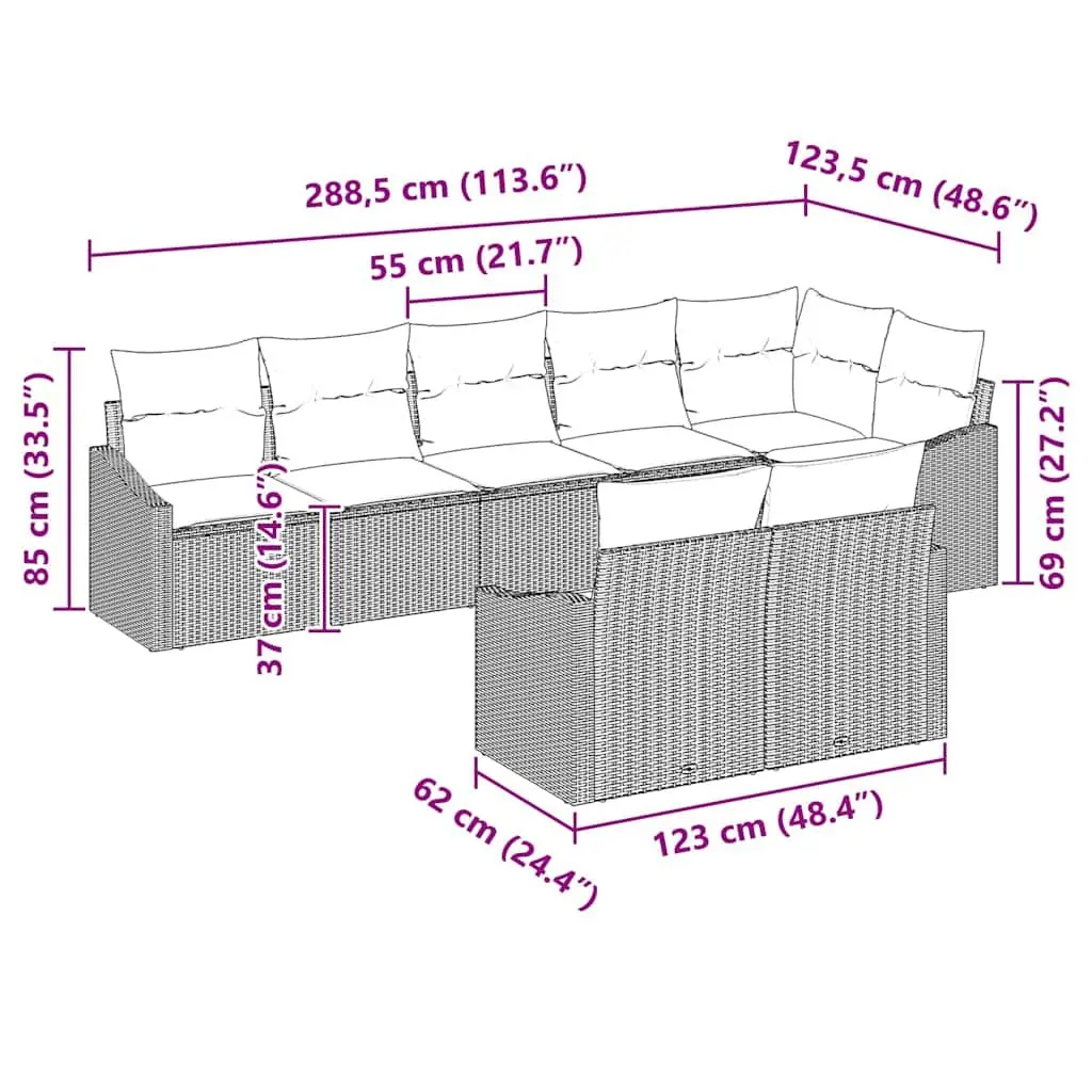 8-Piece Grey Poly Rattan Outdoor Sofa Set with Cushions