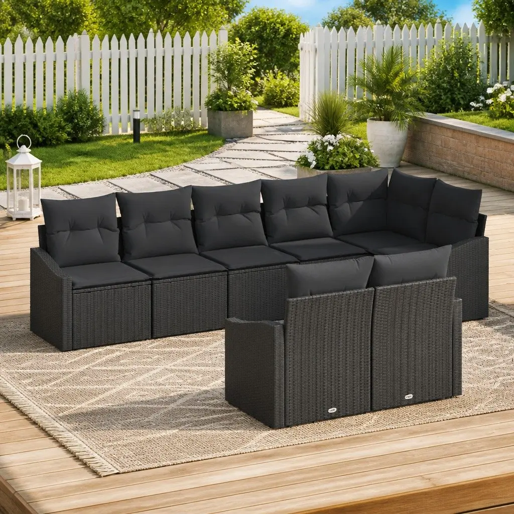 8-Piece Black Rattan Outdoor Sofa Set