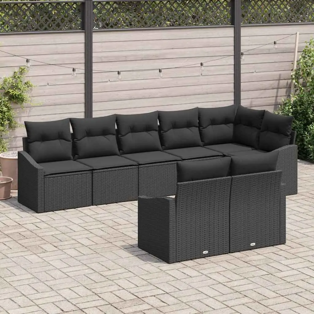 8-Piece Black Rattan Outdoor Sofa Set